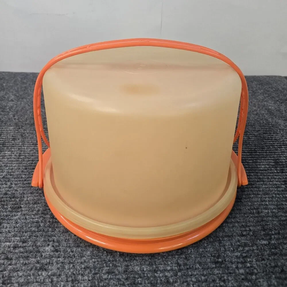 Vintage Tupperware Round Cake Taker Carrier 683 684 624 Orange Lid Tray Handle